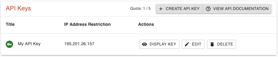 API key manager in the cron-job.org Console
