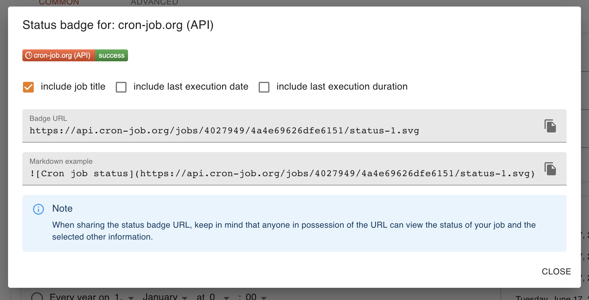 Example of retrieving a status badge for a job